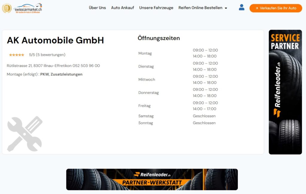 Reifenmontageservices  mit swisscarmarket
