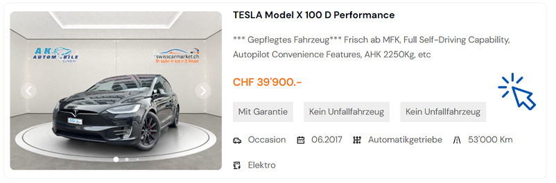 Auto kaufen Schweiz günstig – Tesla Model X 100 D Performance zu verkaufen bei SwissCarMarket