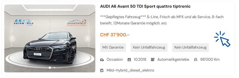 Auto kaufen Schweiz günstig – Audi A6 zu verkaufen bei SwissCarMarket für CHF 37'900