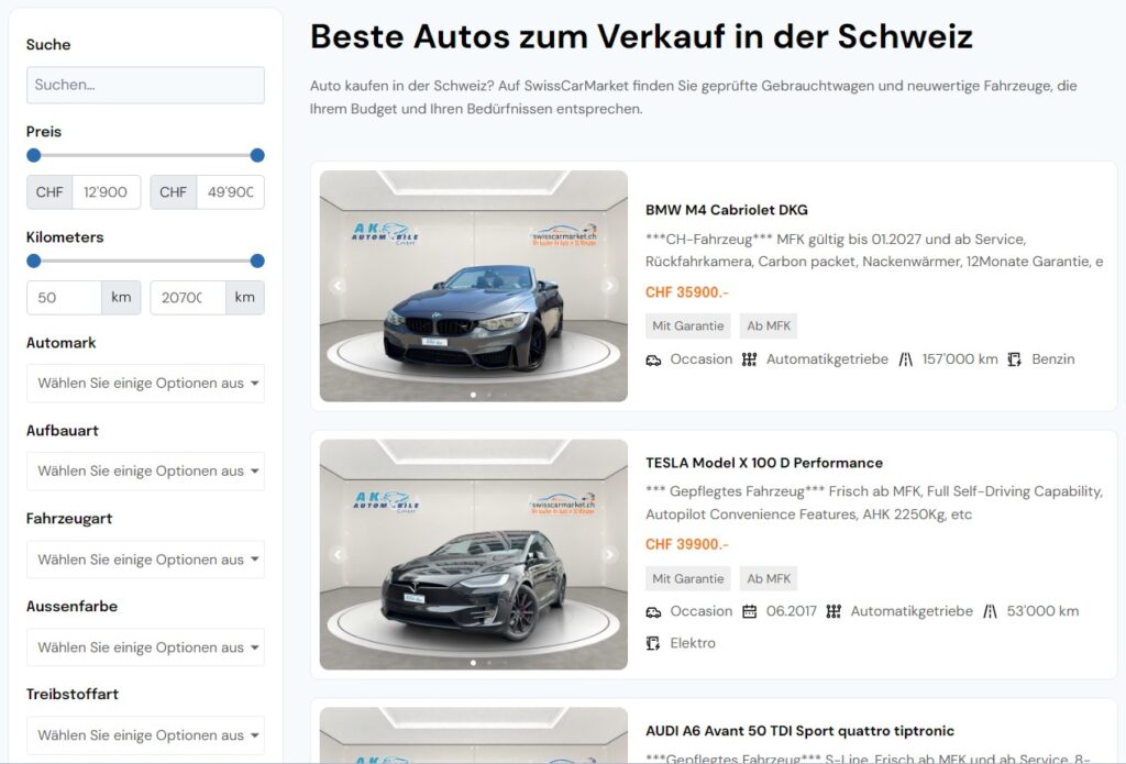 Buy a car in Switzerland – vehicle offers at SwissCarMarket with tested used cars