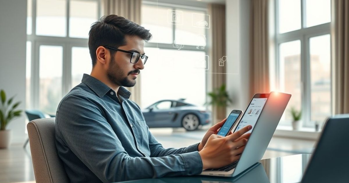 {"prompt":"A highly detailed, hyper-realistic image depicting an individual engaged in online car selling within a sleek, contemporary home office environment. The scene showcases the person simultaneously using a high-end laptop and a smartphone, both displaying digital marketplace interfaces. The setting is illuminated by soft, natural daylight filtering through large windows, highlighting a clean, organized workspace featuring modern decor and minimalist furnishings. In the background, a stylish car is subtly visible through an open doorway or glass partition, emphasizing the online sales context. The scene is infused with futuristic elements, such as holographic digital interface overlays floating in the air, hologram-style icons, and 2025-inspired technological innovations that integrate seamlessly into the scene, creating a vibe of advanced digital interaction.nn"Realistic photo of a person selling a car online using a laptop or smartphone, modern home office setup, 2025 theme, clean daylight, with car visible in background, digital interface elements"","originalPrompt":""Realistic photo of a person selling a car online using a laptop or smartphone, modern home office setup, 2025 theme, clean daylight, with car visible in background, digital interface elements"","width":1024,"height":576,"seed":42,"model":"flux","enhance":false,"nologo":true,"negative_prompt":"undefined","nofeed":false,"safe":false,"quality":"medium","image":[],"transparent":false,"isMature":false,"isChild":false}
